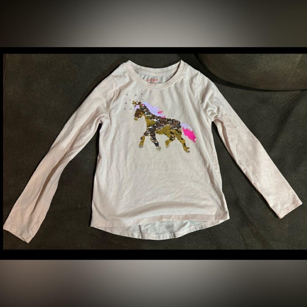 Cat & Jack Pink Long‎ Sleeve Pullover Top With Sparkly Unicorn Sz 7-8